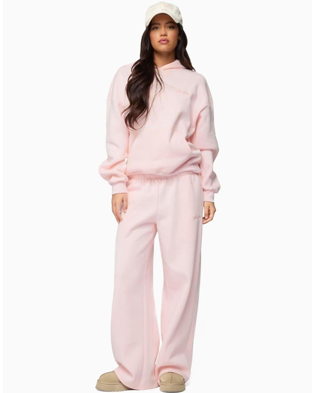 Edikted Pink Basic Girl Wide Leg Sweatpants