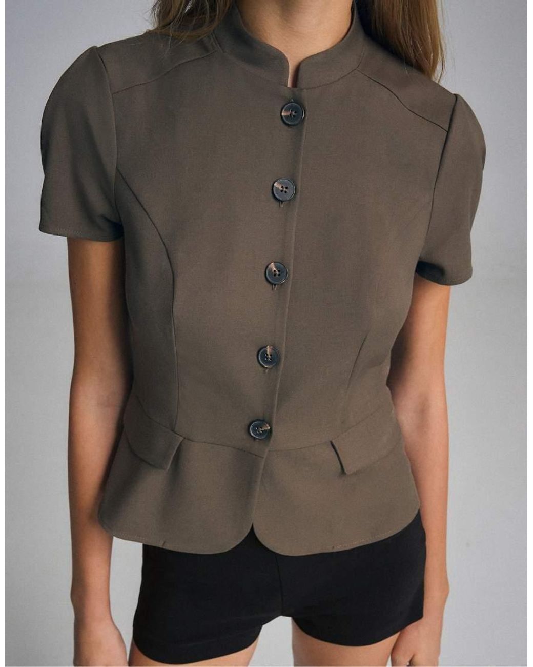 Stradivarius Gray Fitted Short Sleeve Shirt