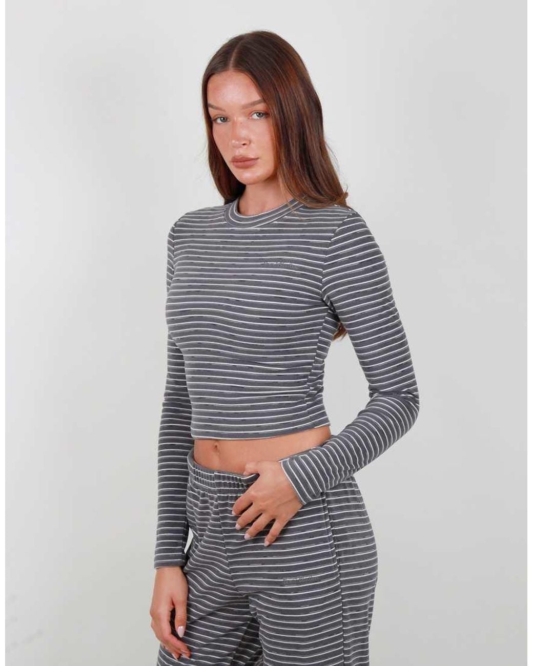 SIMMI Gray Super Soft Stripe Long Sleeve T-Shirt