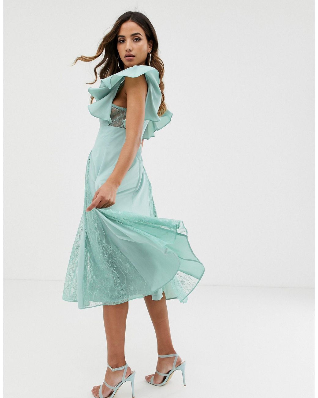 midi dress with lace godet panels