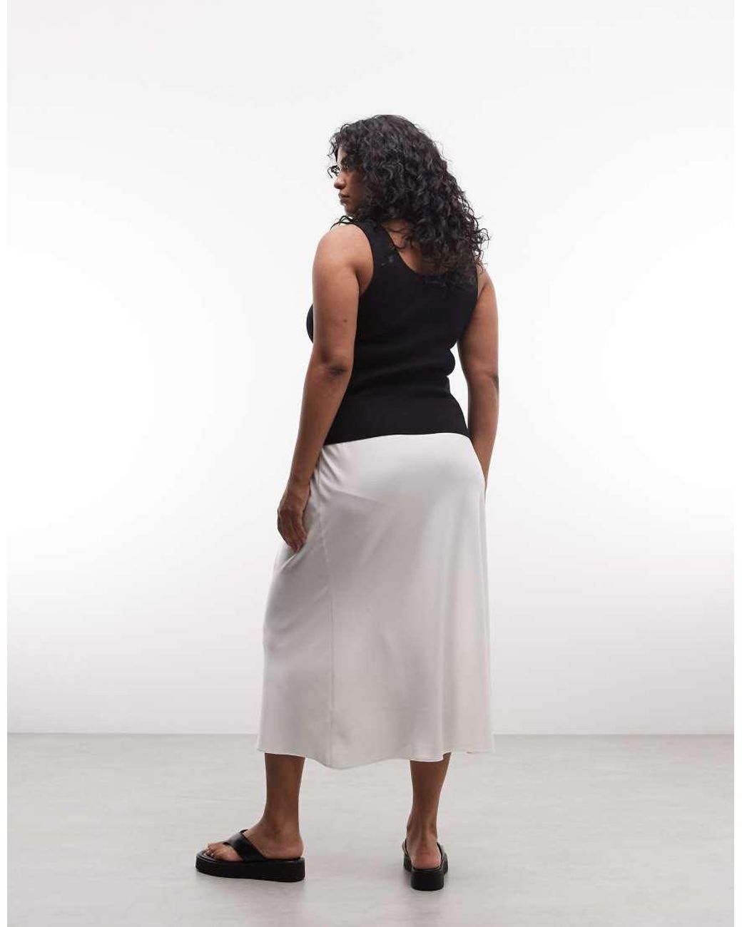 ASOS White Asos Design Curve Satin Bias Midi Skirt