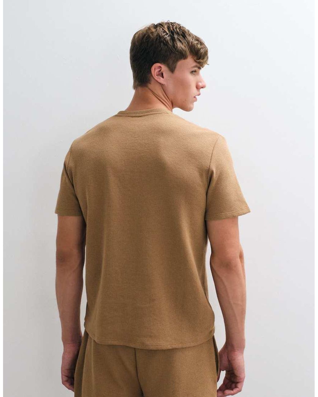 Boss Brown Co-Ord Waffle T-Shirt With Chest Logo for men