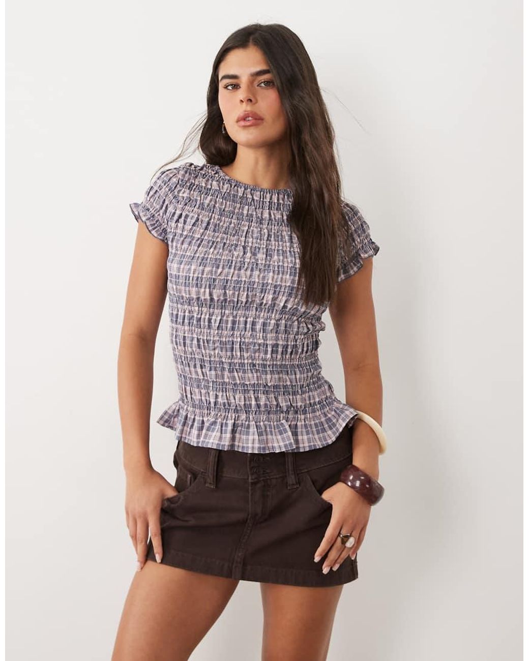 Daisy Street Multicolor Short Sleeve Shirred Top