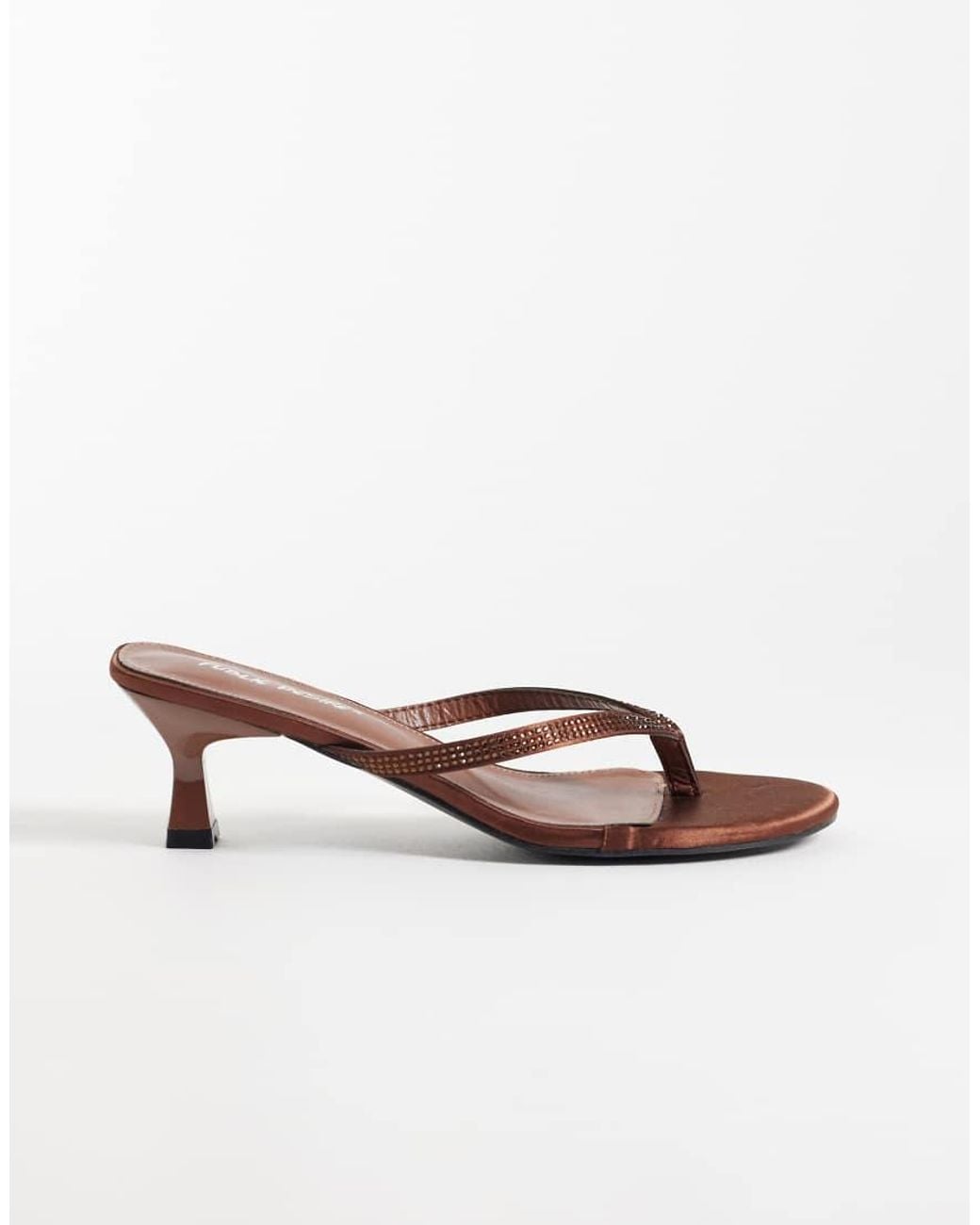 Public Desire Brown Evermore Kitten Heel Toe Thong Sandals