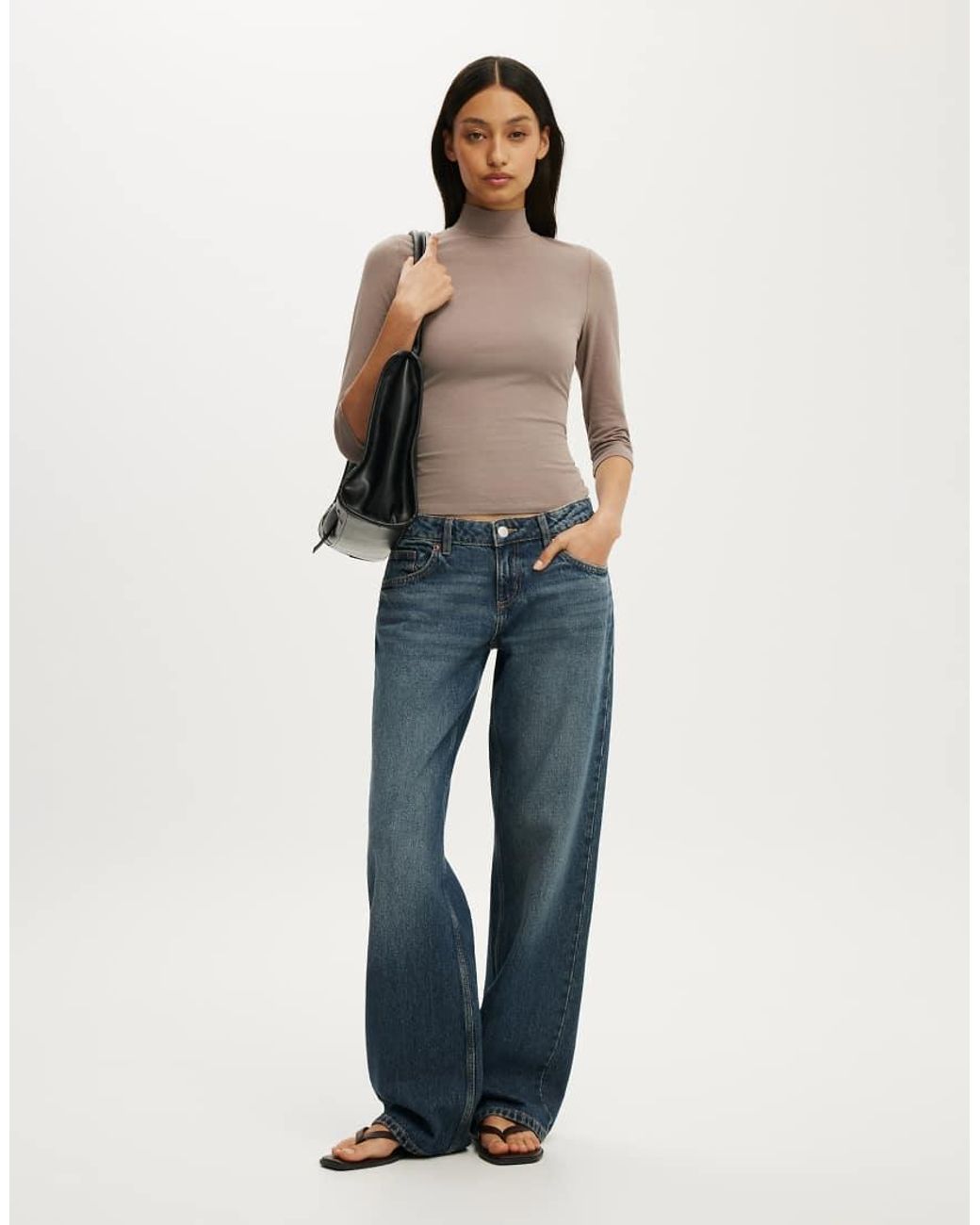 Cotton On Gray 90S Mock Neck 3/4 Sleeve