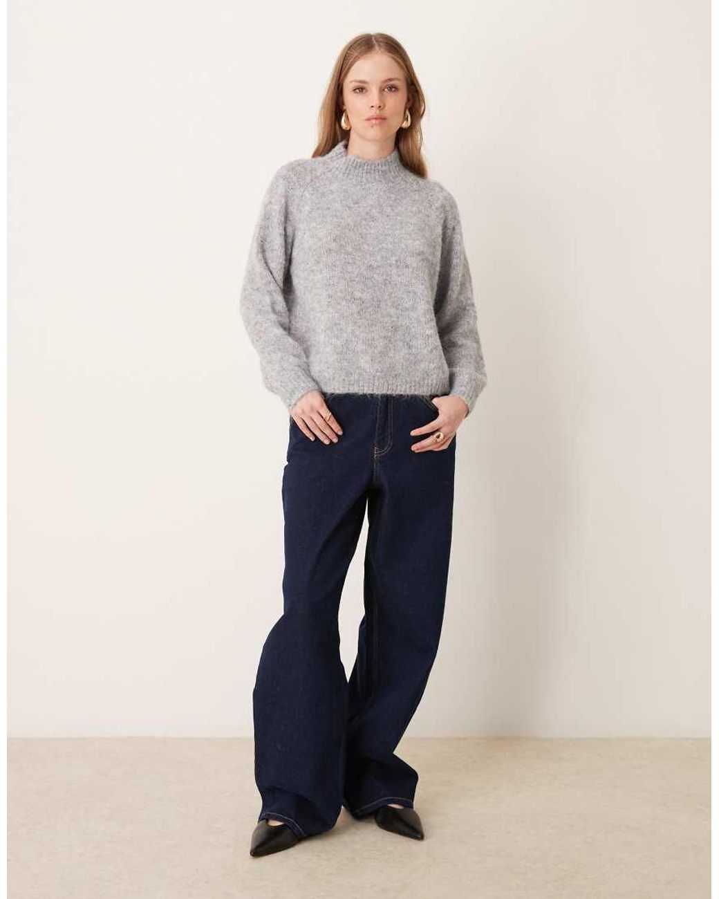 Jdy Gray High Neck Textured Knitted Jumper