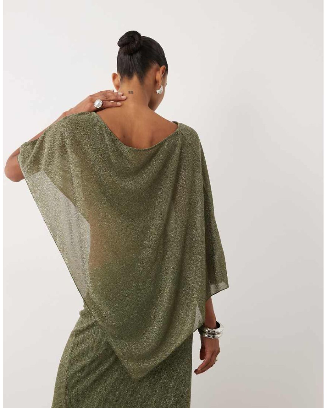 Gina Tricot Green Mix & Match Sheer Asymmetric Poncho