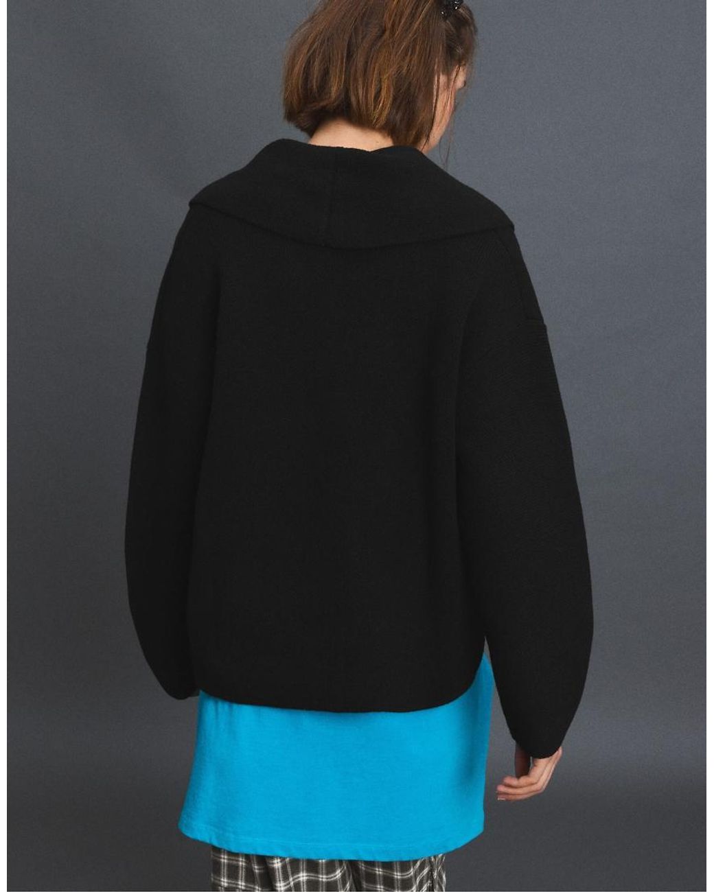 Stradivarius Blue Double-breasted Knit Cardigan With Lapels