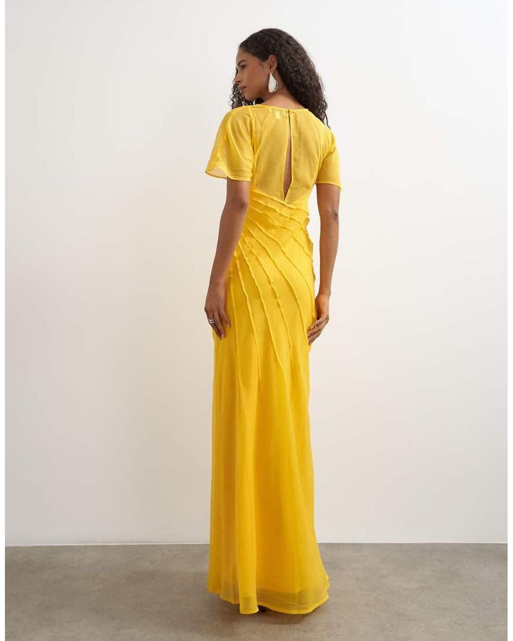 TOPSHOP Yellow Sheer Chiffon Maxi Dress With Pintuck Details
