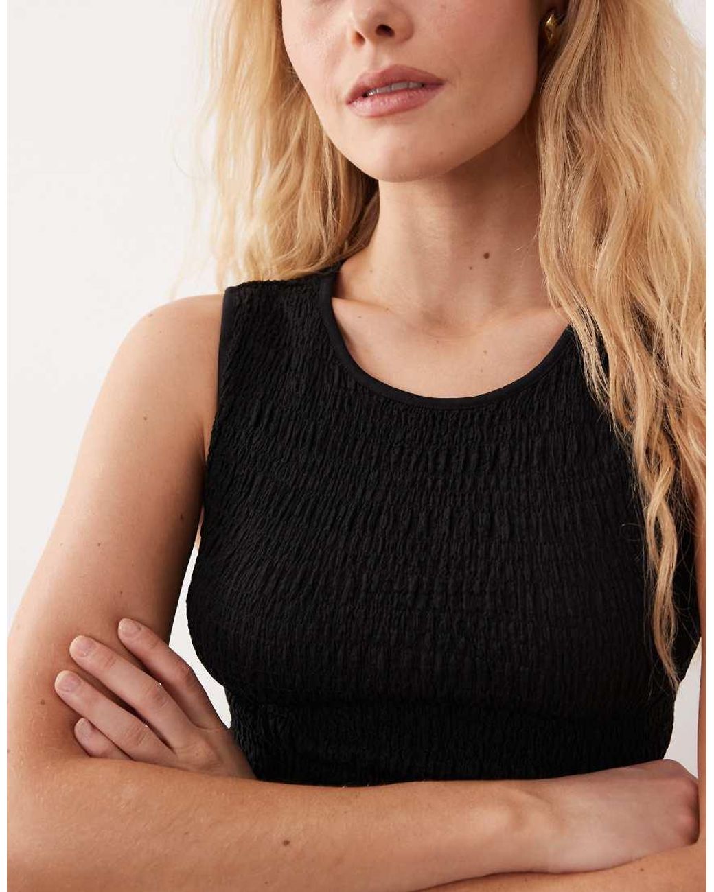 Brave Soul Black Shirred Singlet With Ruffle Hem
