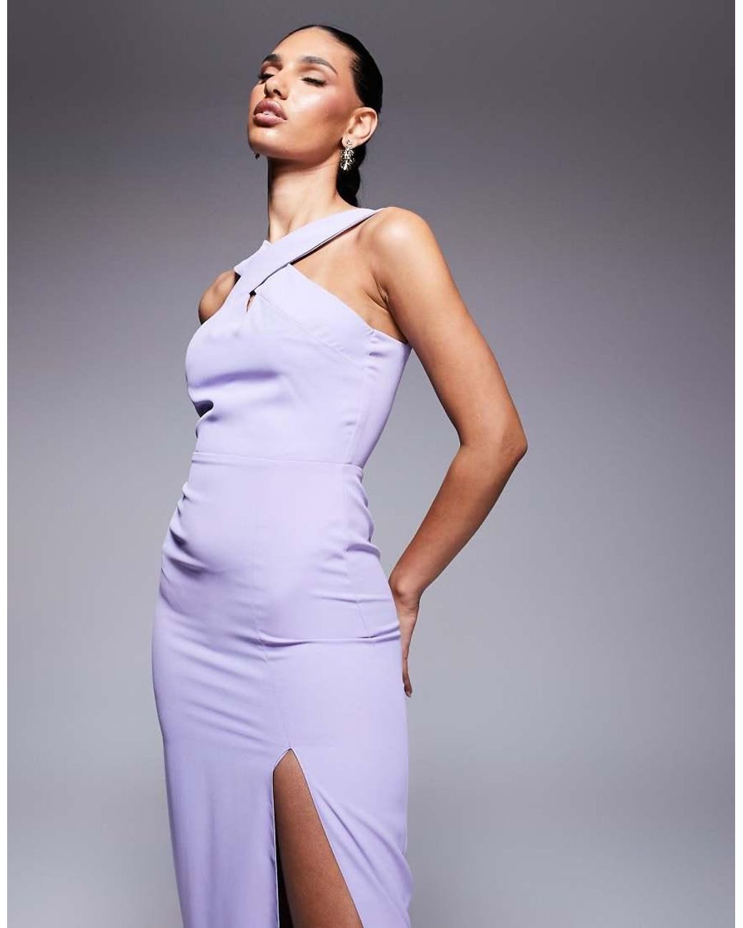 Vesper Purple High Neck Maxi Dress With Thigh Split