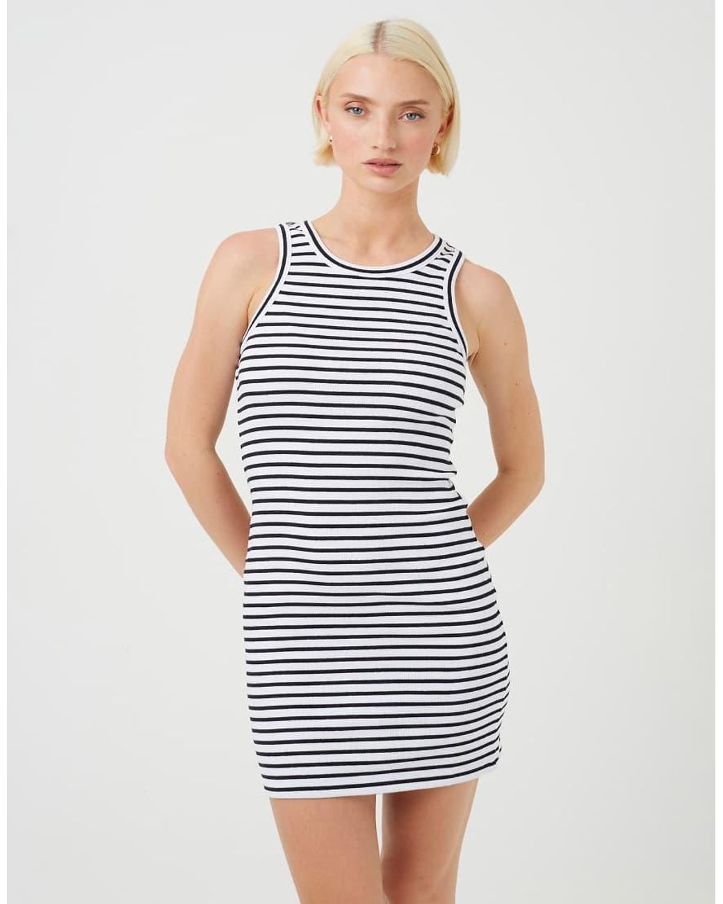 Brave Soul Blue Striped Ribbed Sleeveless Mini Dress