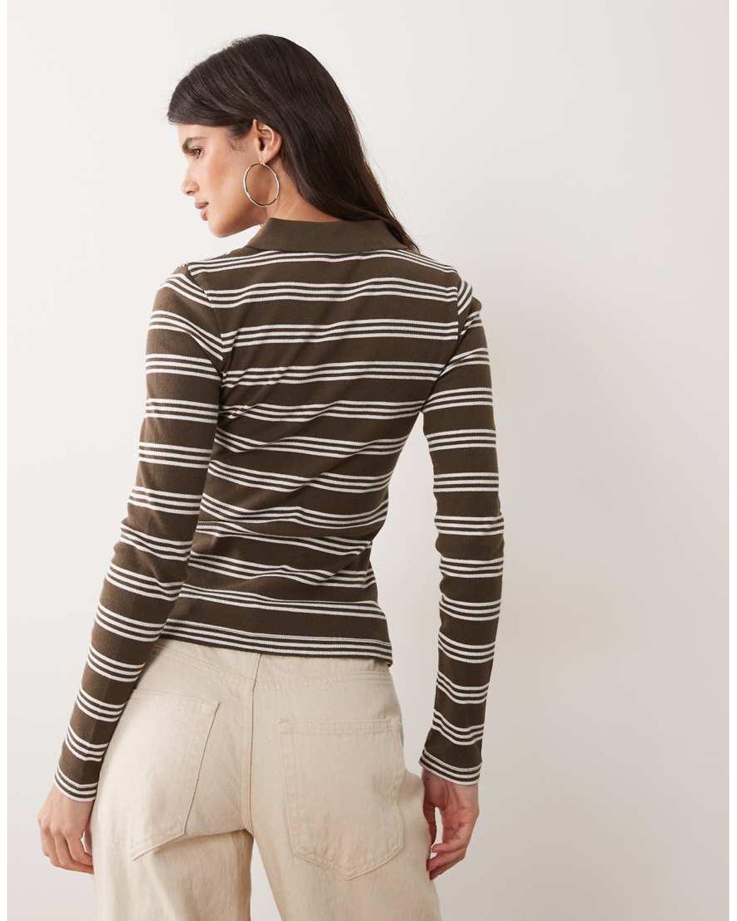 Brave Soul Brown Long Sleeve Ribbed Polo Top