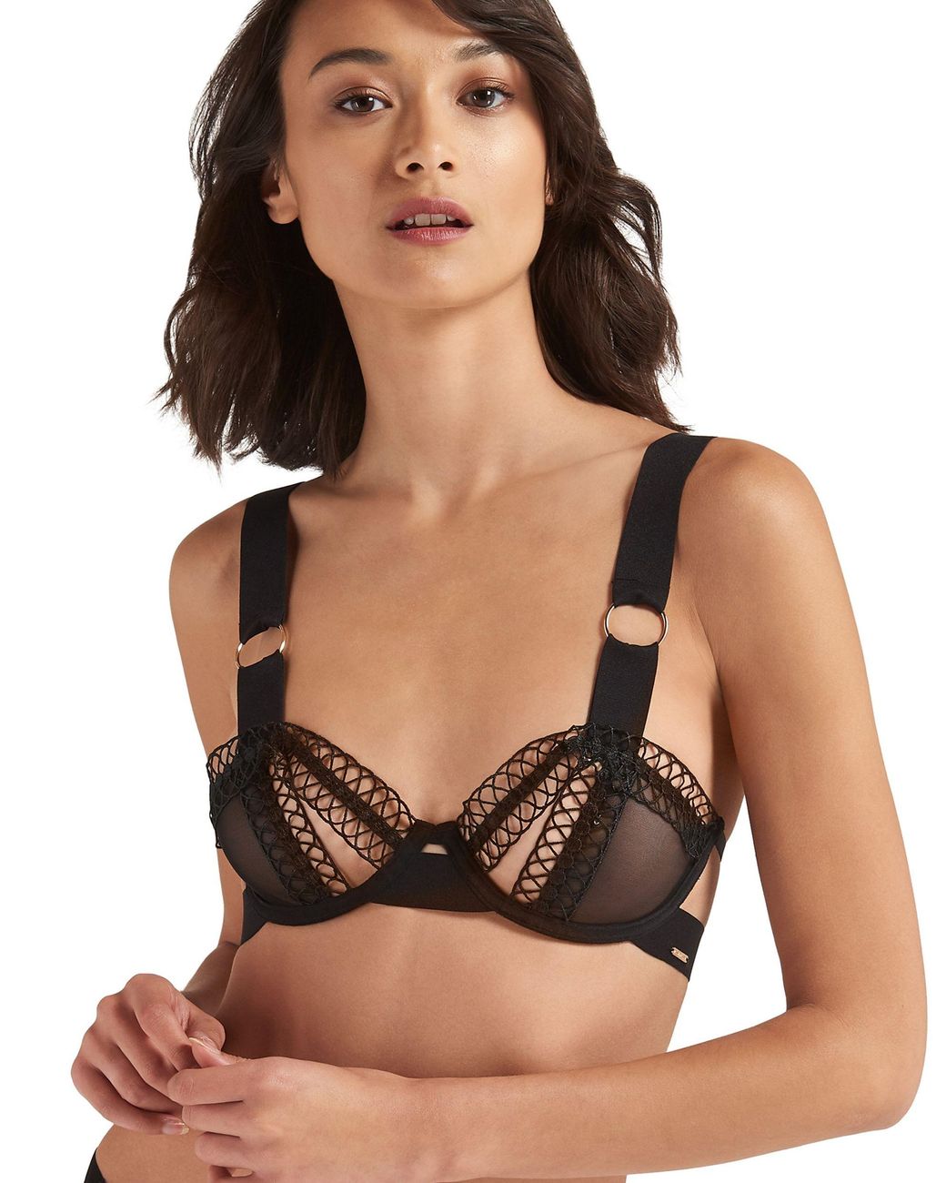 Bluebella Exclusive Mia Semi Open Cup Sheer Mesh Bra With Crochet Trim In Black Lyst Uk