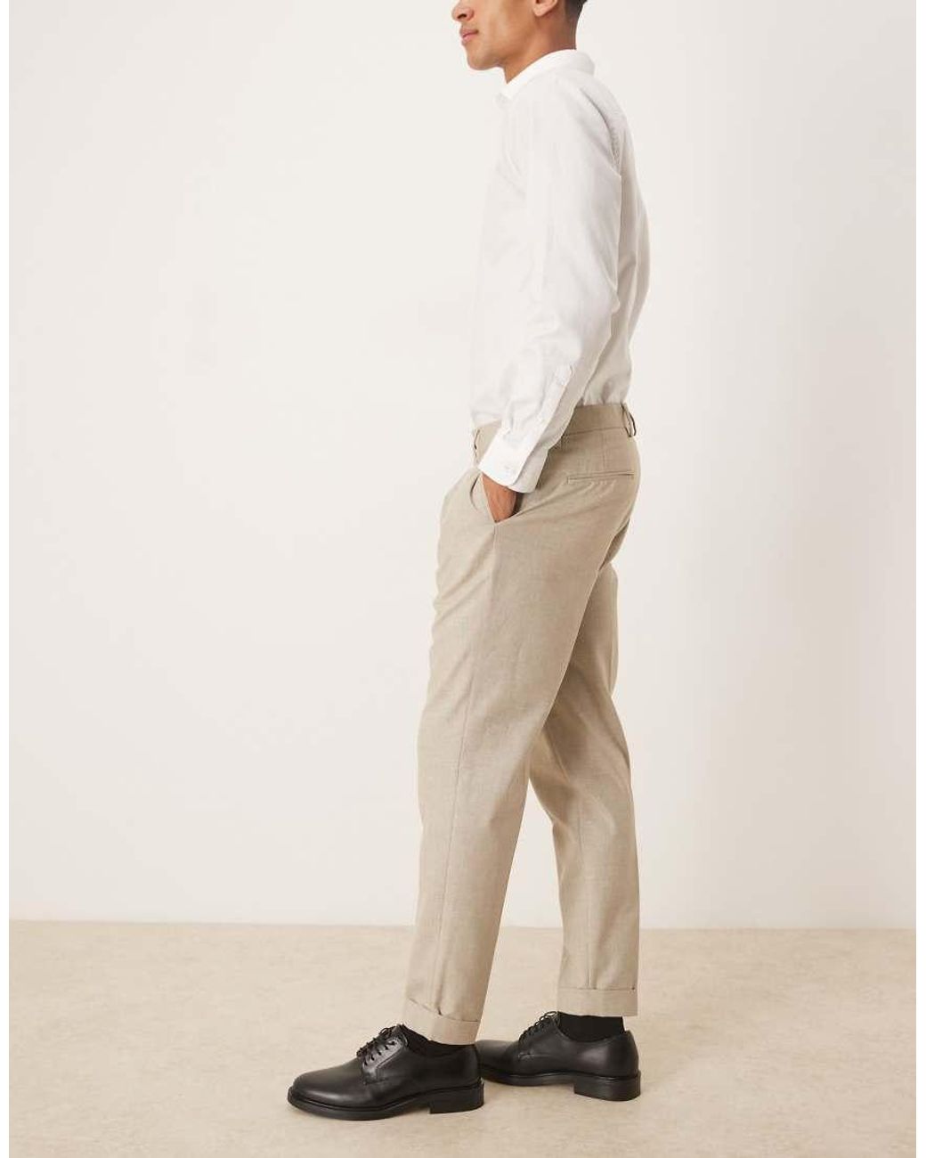 ASOS Natural Tapered Chino Dress Pants With Front Pleats for men