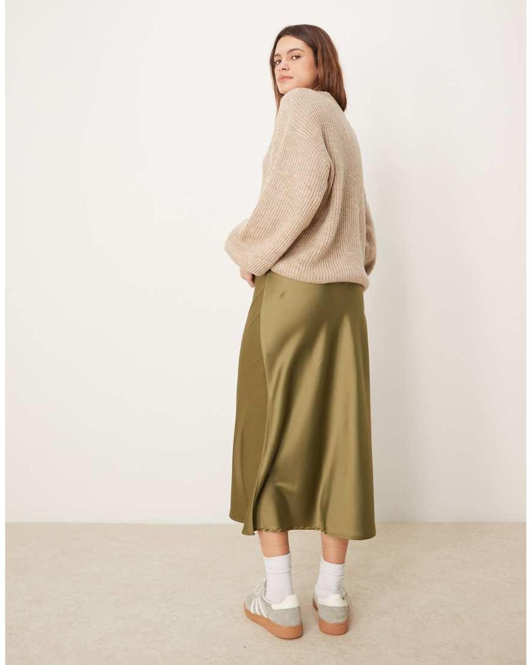 Y.A.S Natural Satin Midi Skirt