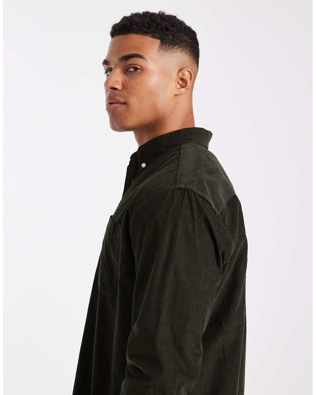 Jack & Jones Black Corduroy Shirt With Pocket for men