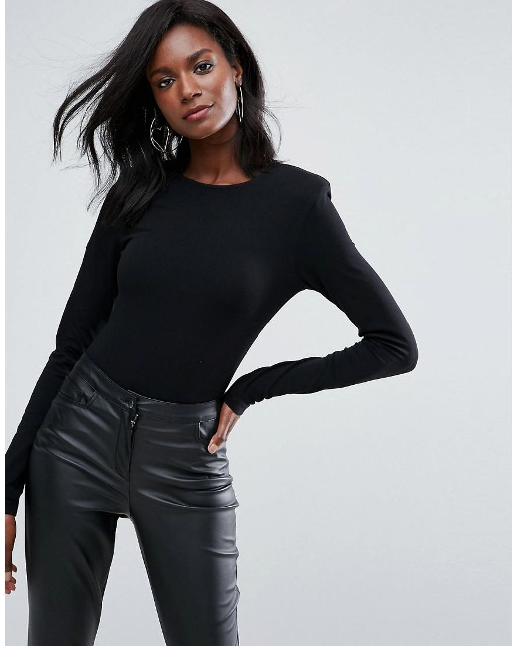 ASOS Long Sleeve Top With Shoulder Pads in Black | Lyst UK