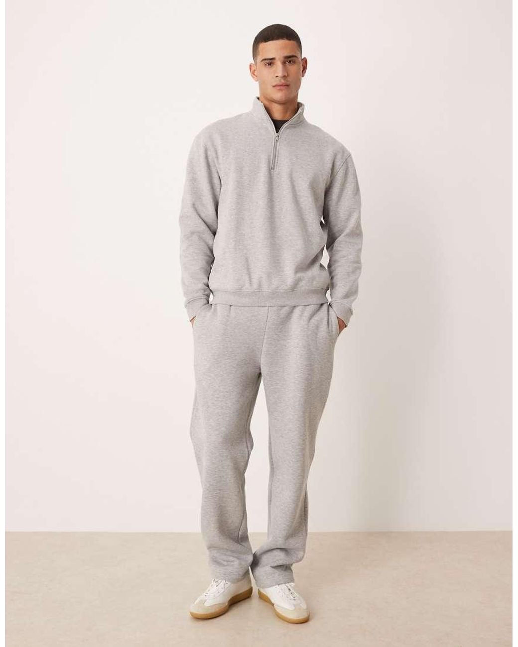 ASOS Gray Essentials Relaxed Fit Quarter Zip Sweatshirt for men