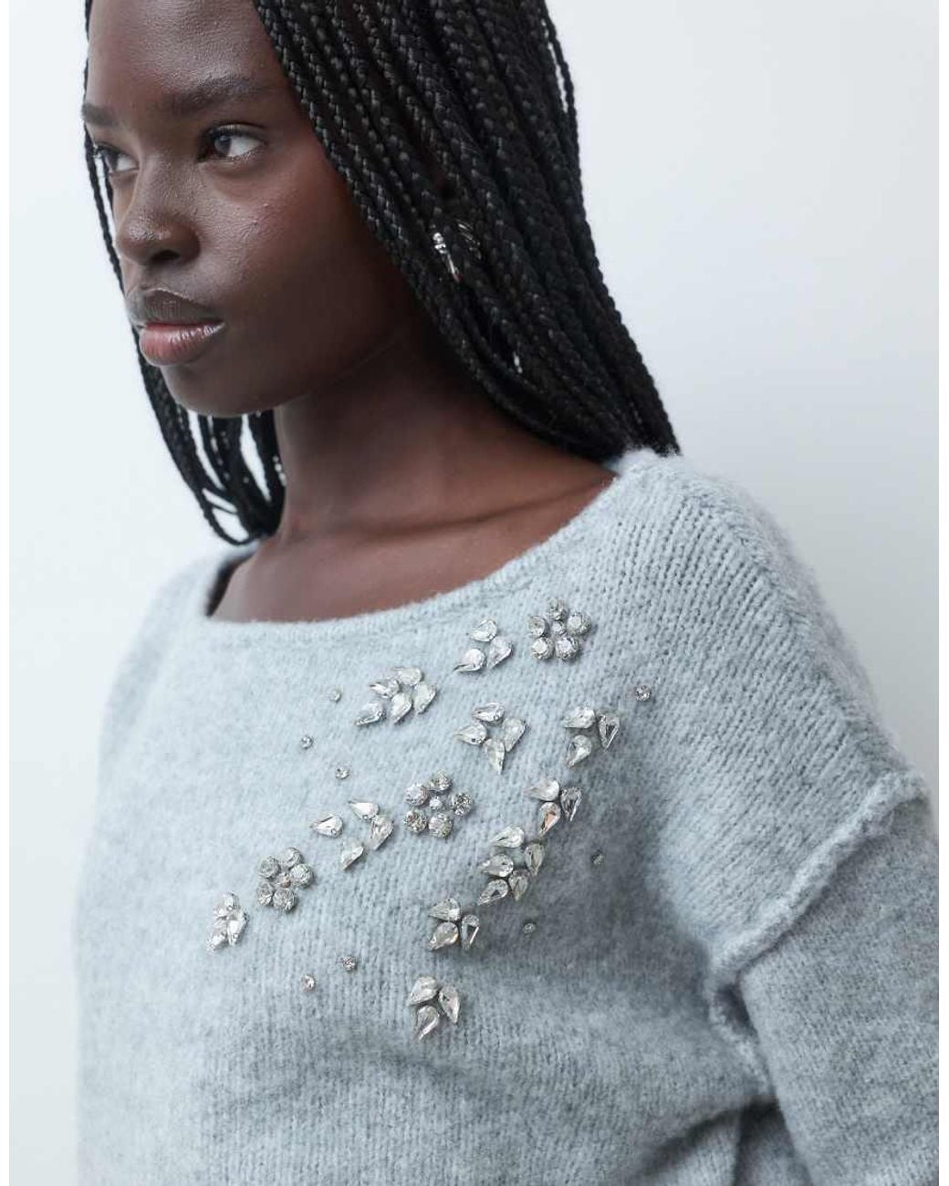 Miss Selfridge Gray Embellished Slouchy Jumper