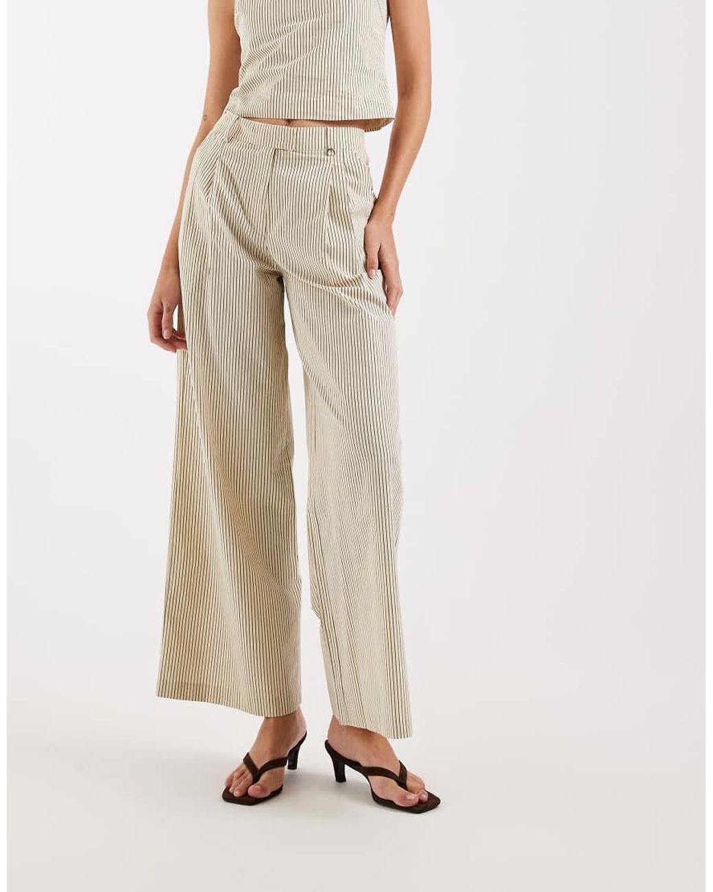 4th & Reckless Natural Soft Feel Pleat Front Tailored Wide Leg Trousers Co-ord
