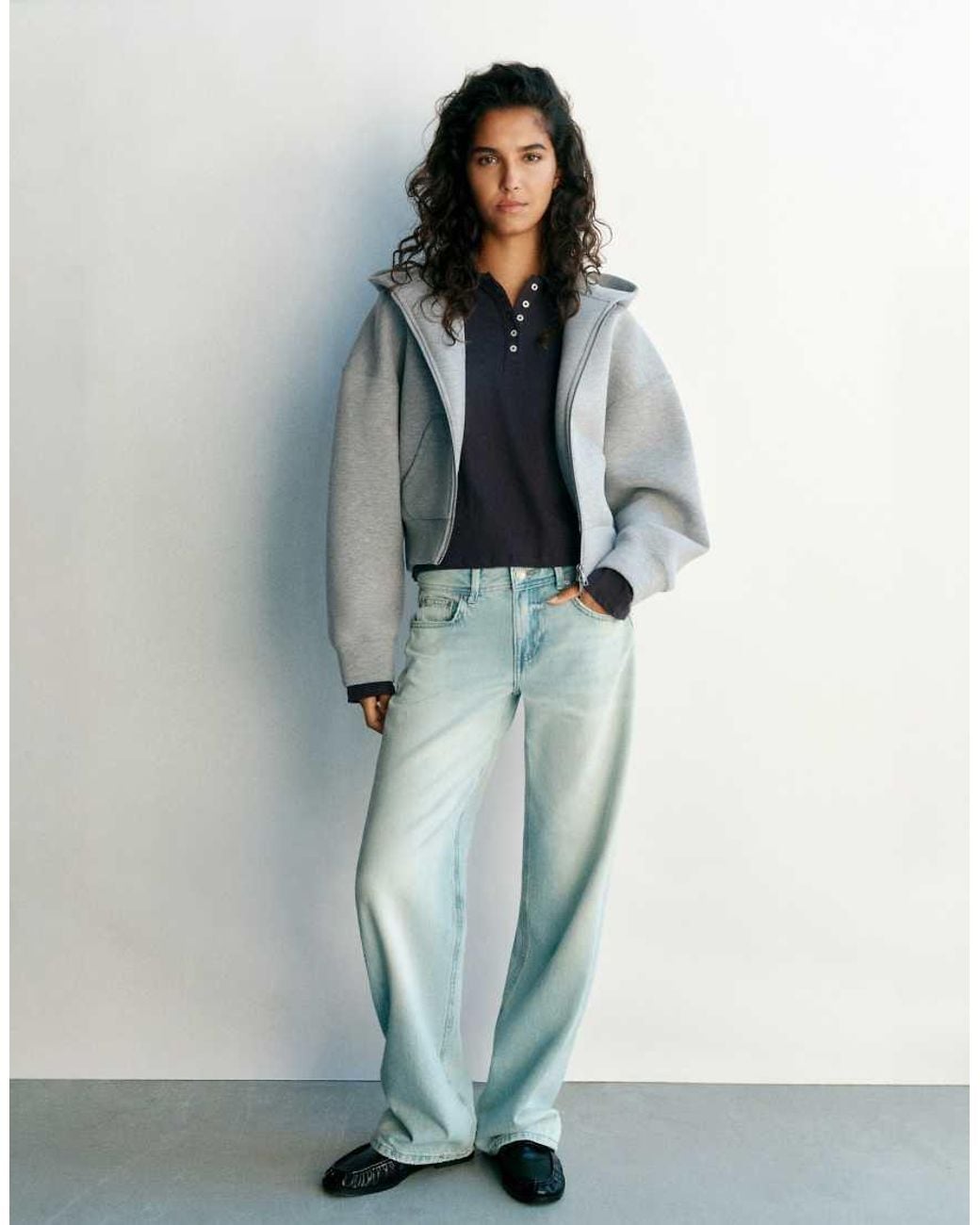 Pull&Bear Gray Neoprene-effect Zip Hoodie