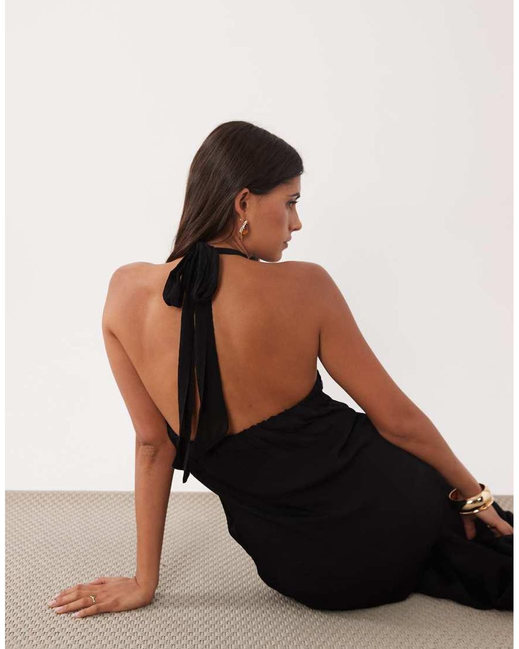 Mango Brown Rose Detail Halterneck Maxi Dress