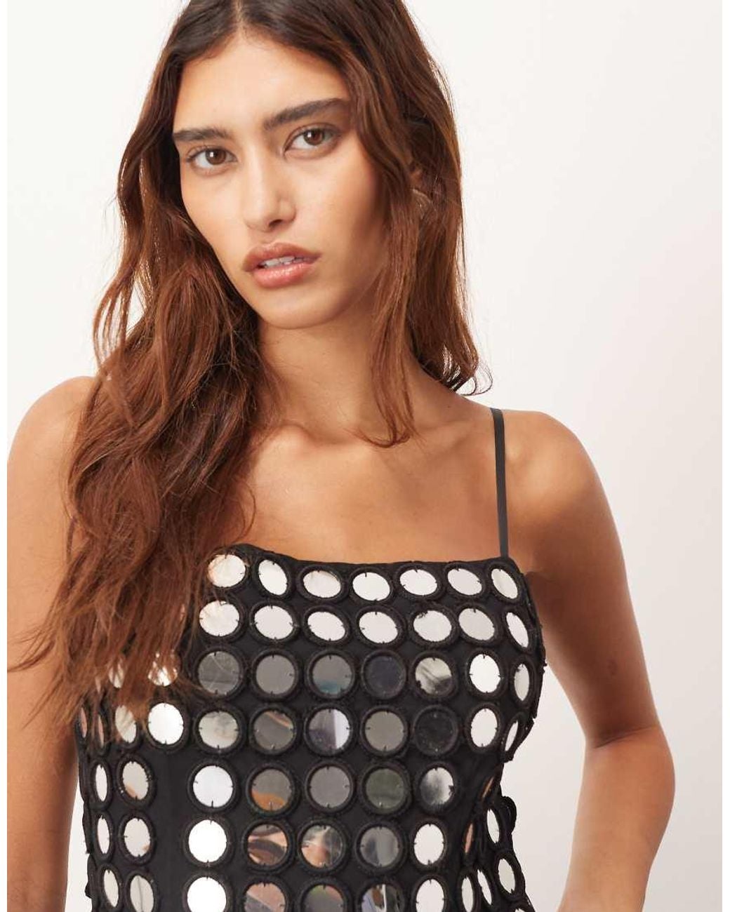 ARRANGE White Mirror Embellished Minimal Longline Cami Top