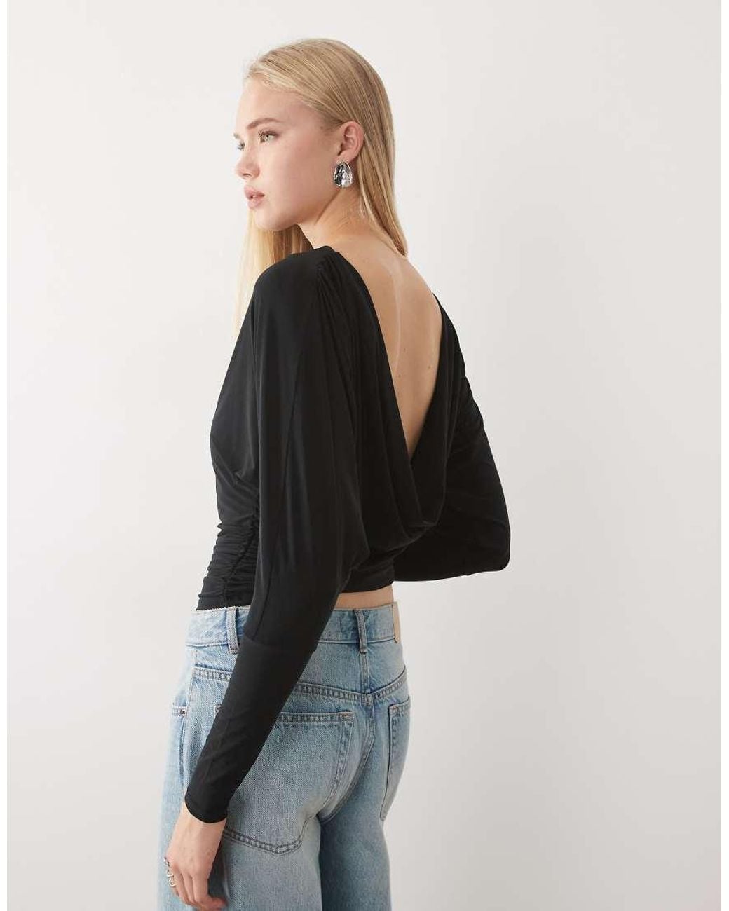 Miss Selfridge Black Ruched Top With Cowl Back