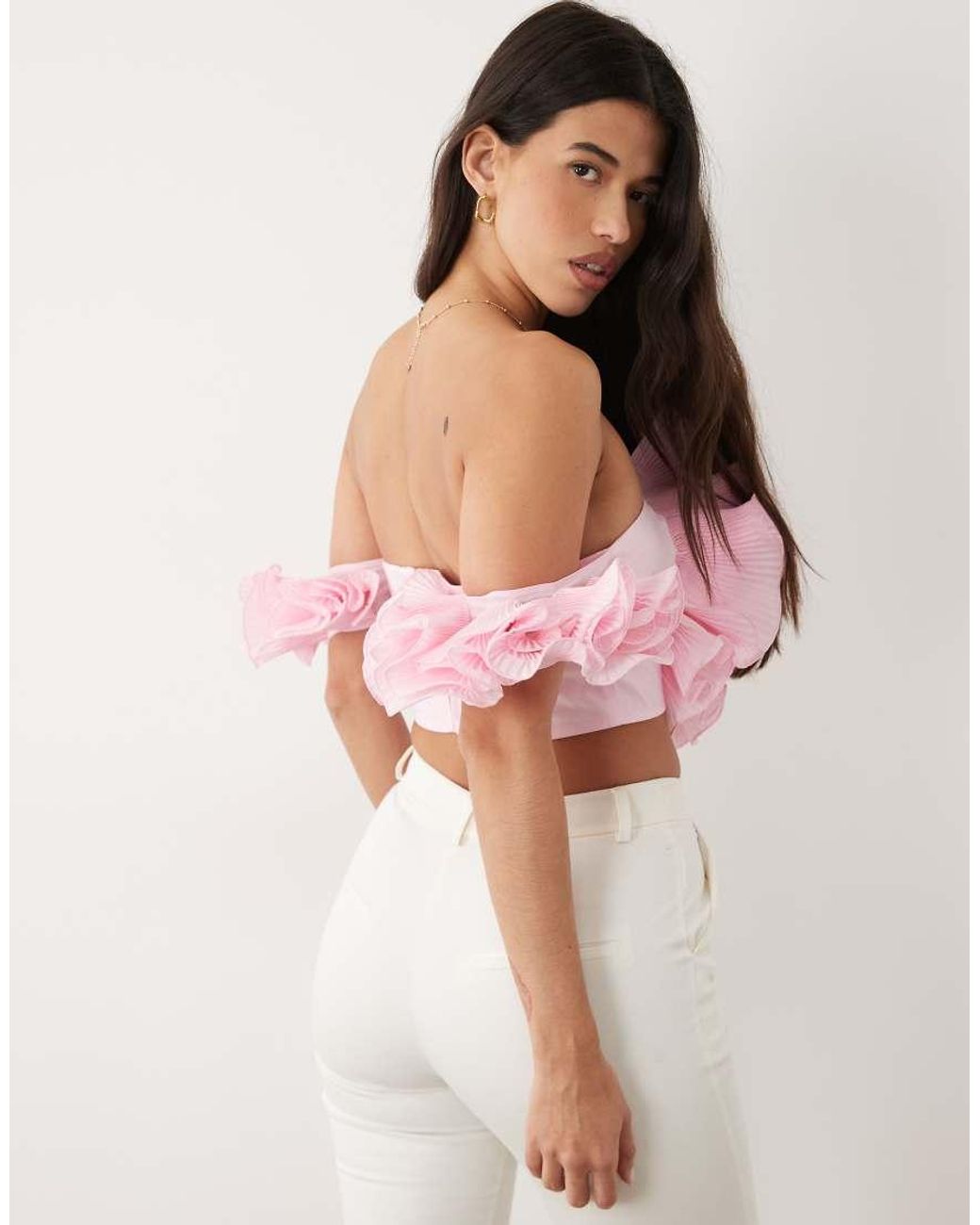 ASOS Pink Off The Shoulder Top With 3d Flower Detail