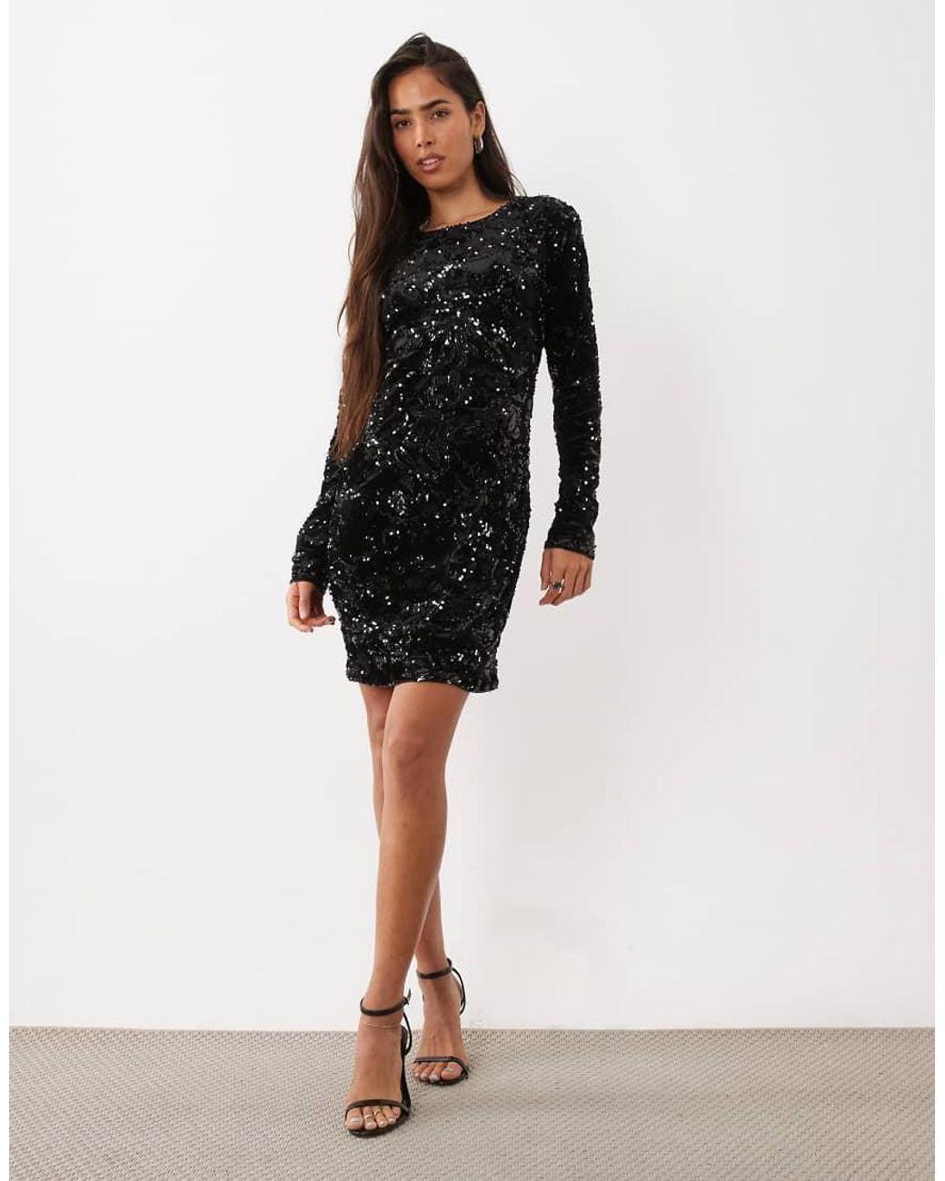 Y.A.S Black Sequin And Velvet Mini Dress