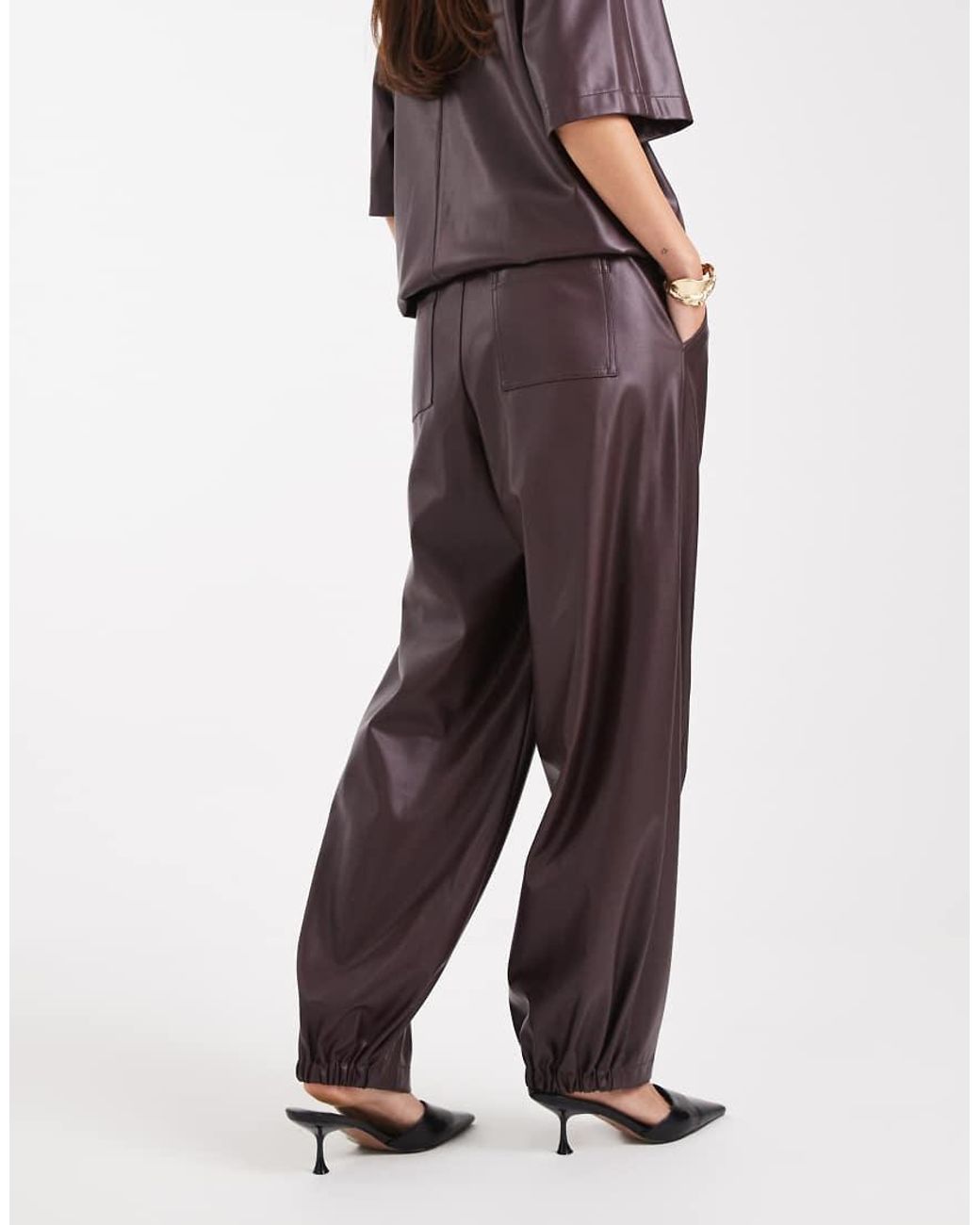 ASOS Multicolor Faux Leather Barrel Leg Pull On Pants