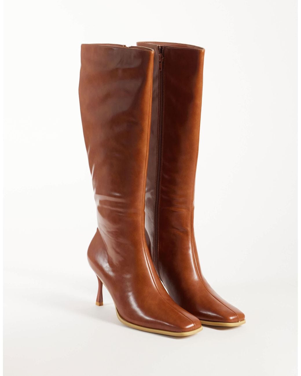 Glamorous Brown Square Toe Heeled Knee Boots