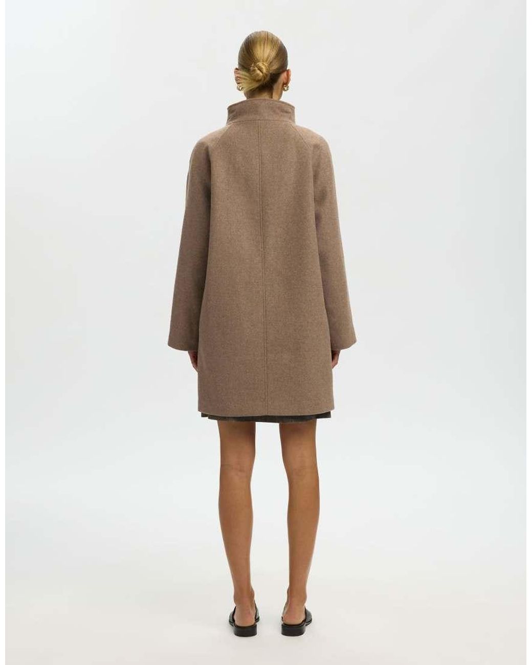 SELECTED Natural Zia-vinni Wool Blend Raglan Sleeve Knee Length Coat