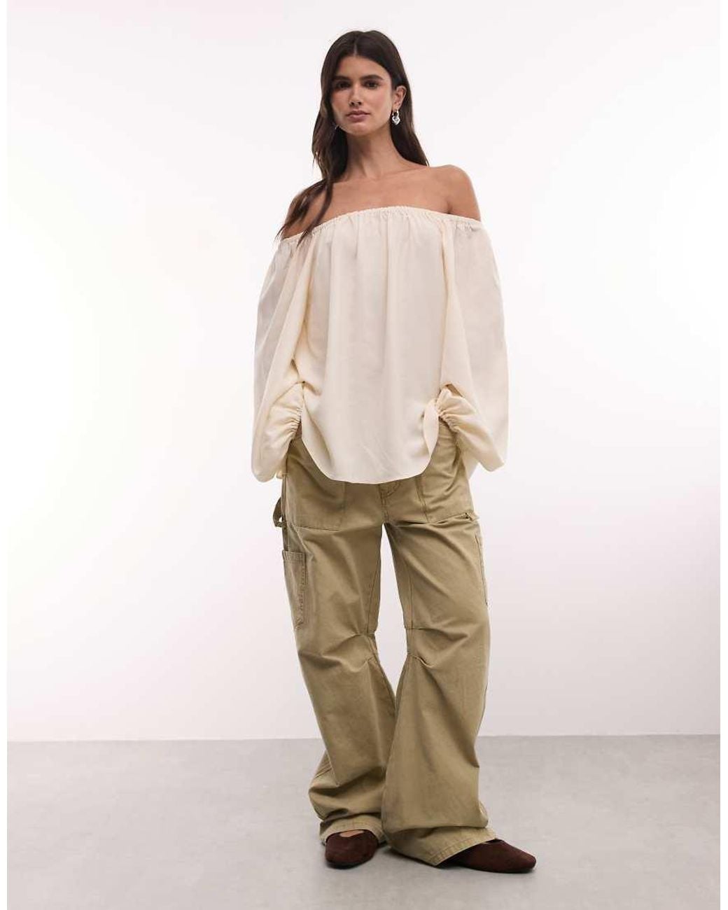 ASOS Green Off Shoulder Long Sleeve Top Co-ord
