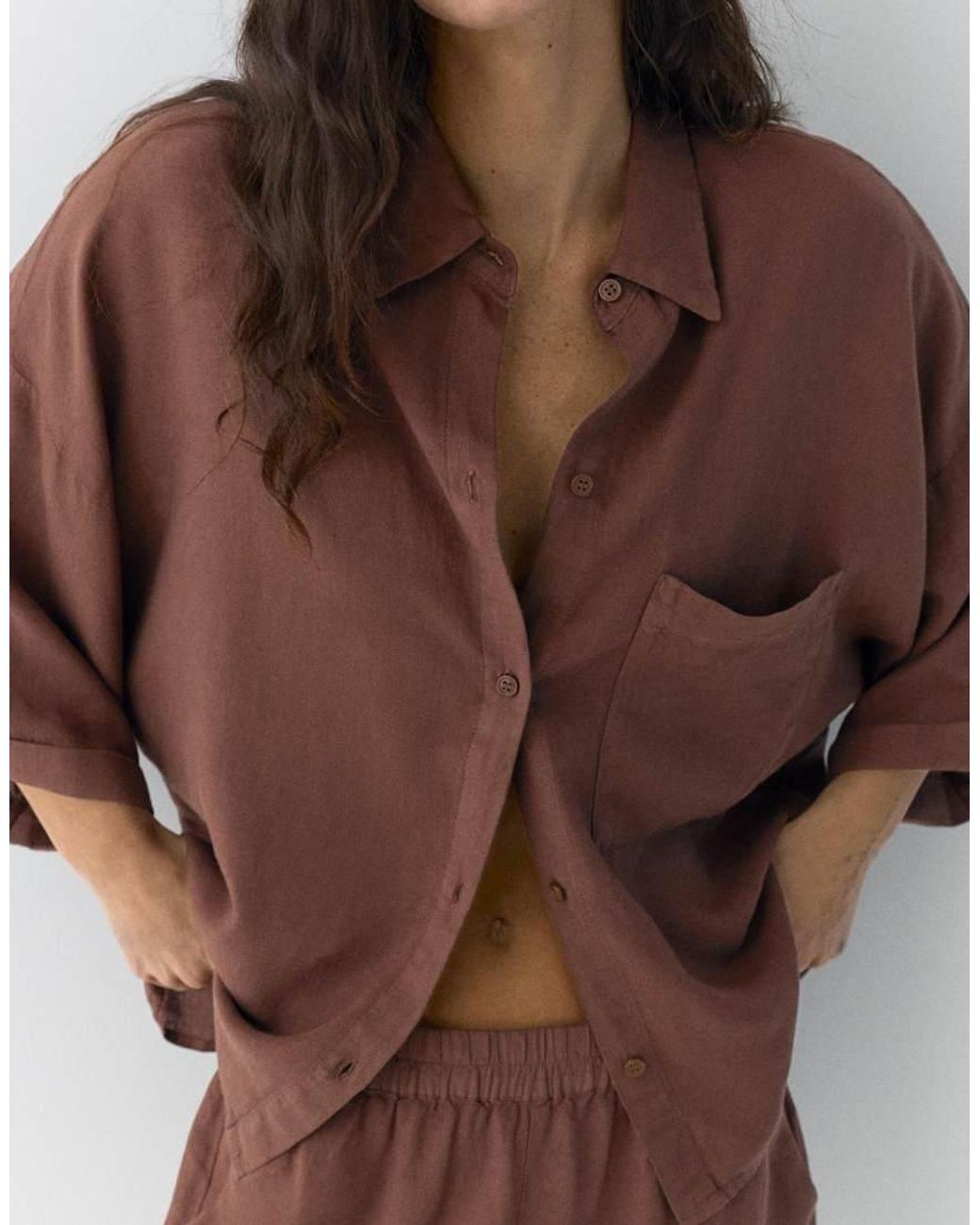 Pull&Bear Brown Rustic Linen Blend Shirt