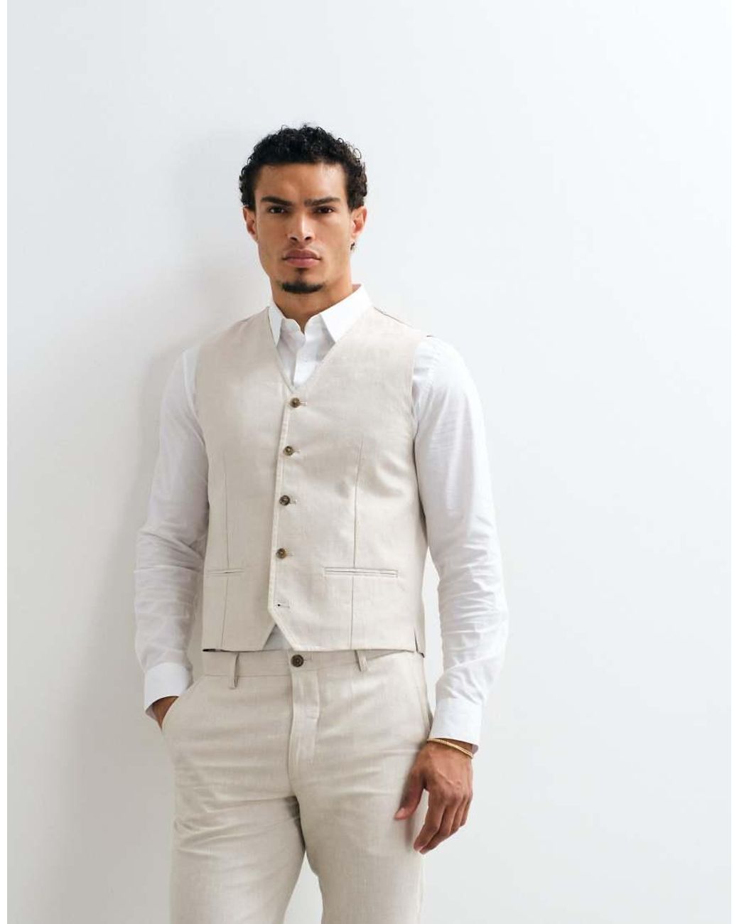 Jack & Jones Natural Premium Co-ord Linen Blend Waistcoat for men
