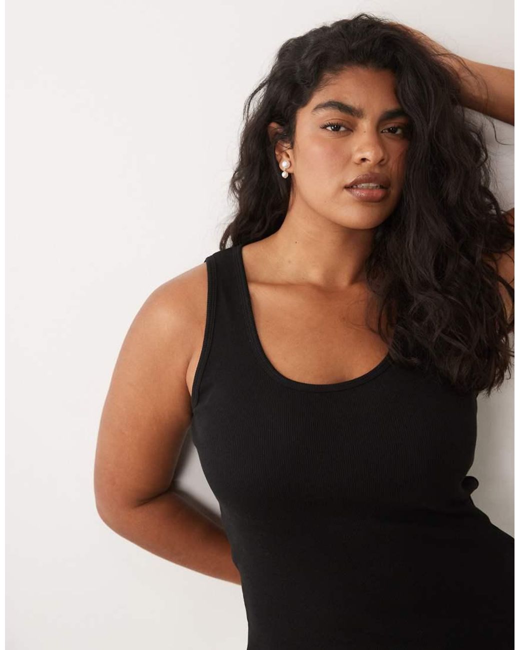 Brave Soul Black Brave Soul Curve Ribbed Scoop Neck Singlet Top