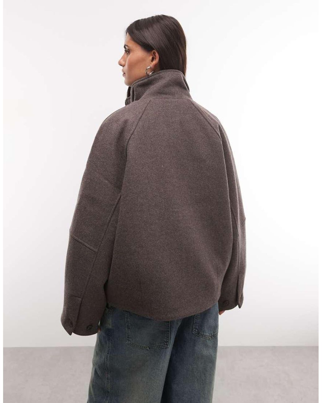 Weekday Gray Wool Blend Jacket With Funnel Neck Collar