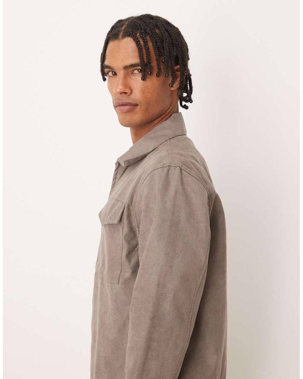 Brave Soul Natural Faux Suede Patch Pocket Jacket for men