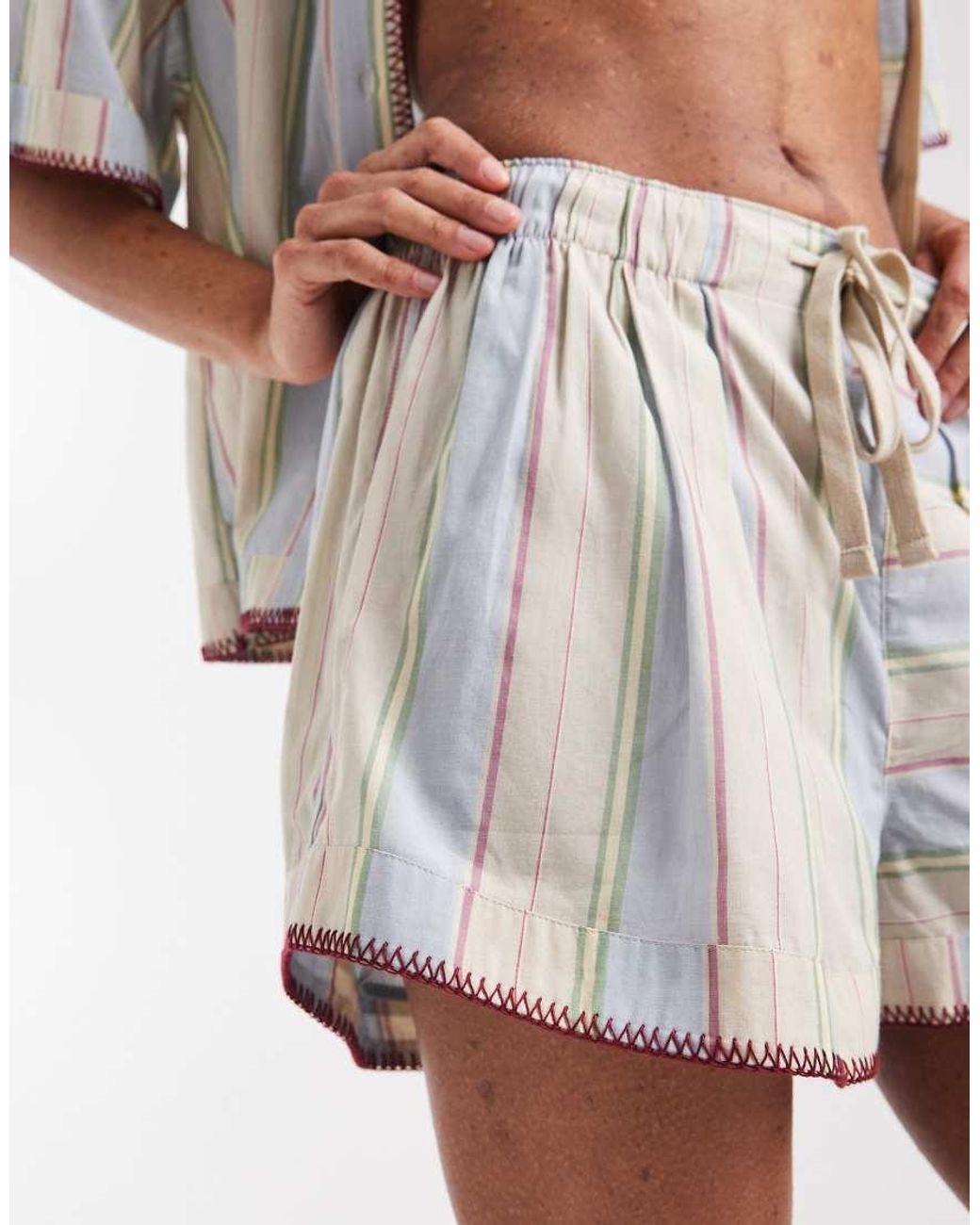 ASOS White Sasha Beach Short Co Ord With Stitch Detail