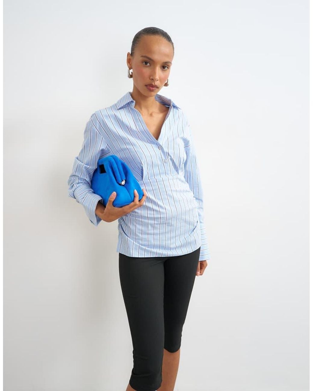 TOPSHOP Blue Striped Poplin Cinch Waist Shirt