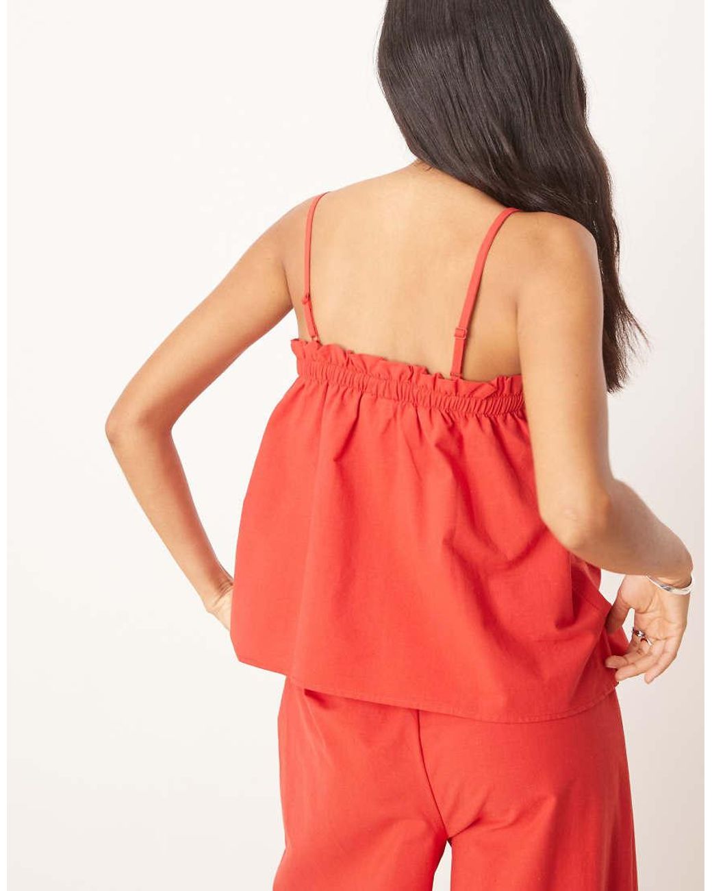 ASOS Red Linen Blend Trapeze Cami Top