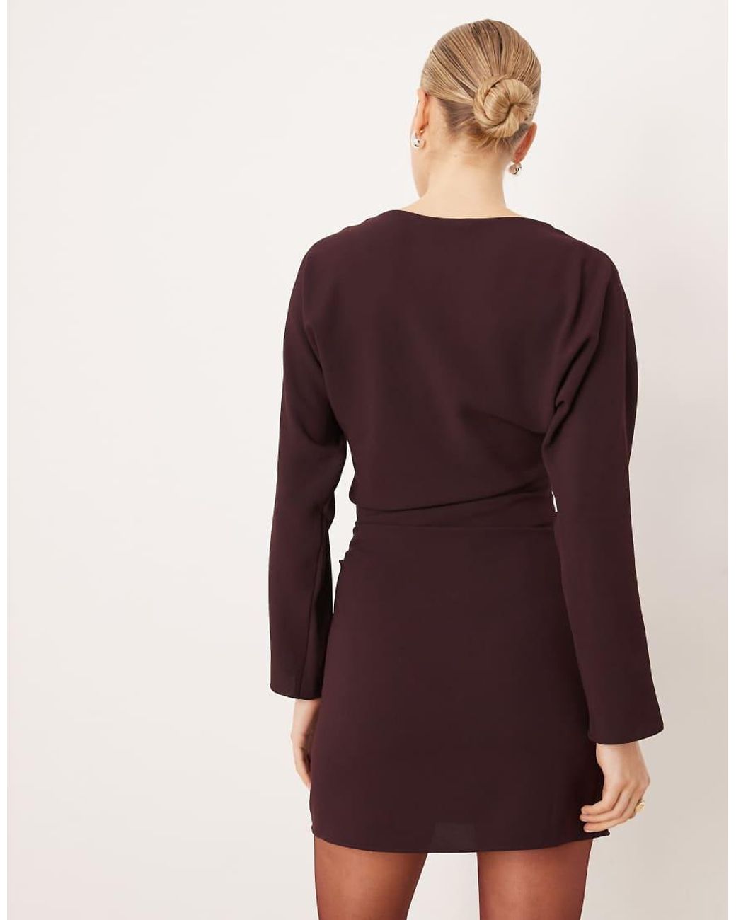 Mango Purple Ruched Side Long Sleeve Mini Dress