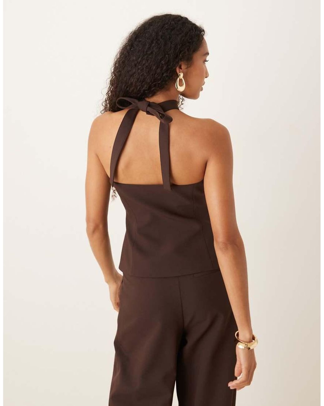 ASOS Brown Tailored Crossover Halter Neck Waistcoat