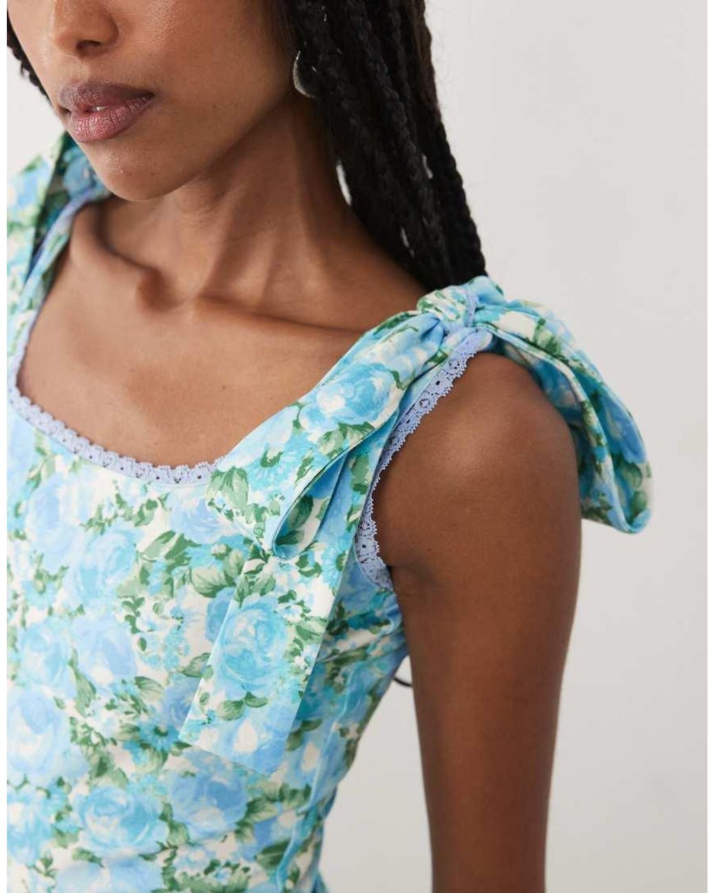 Miss Selfridge Blue Tie Shoulder Playsuit