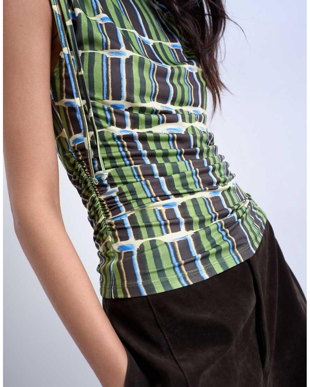 TOPSHOP Multicolor Zebra Print Microfibre Ruched Shoulder Tank