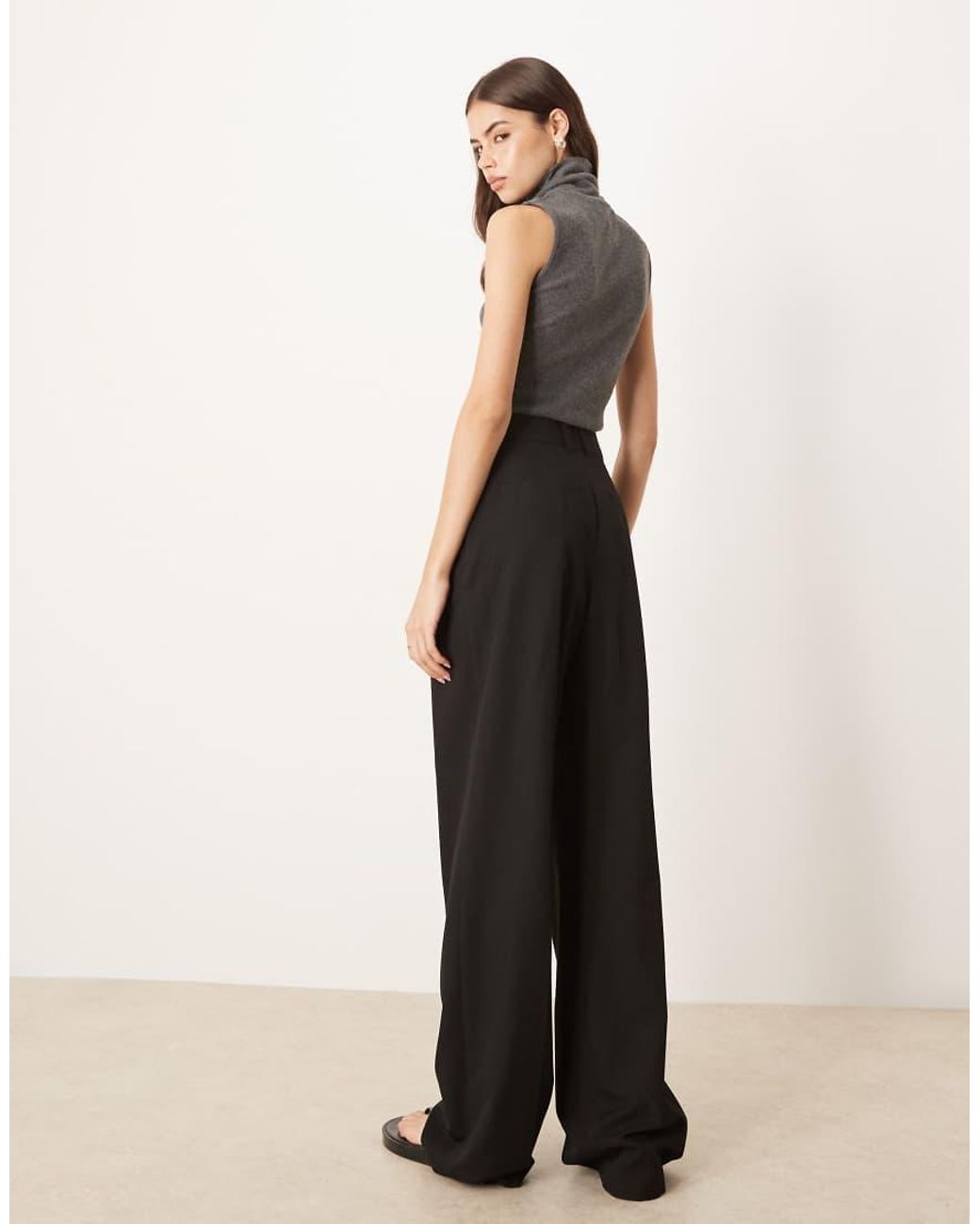 ASOS Black Tall Tailored Wide Leg Trousers With Pleat Detail