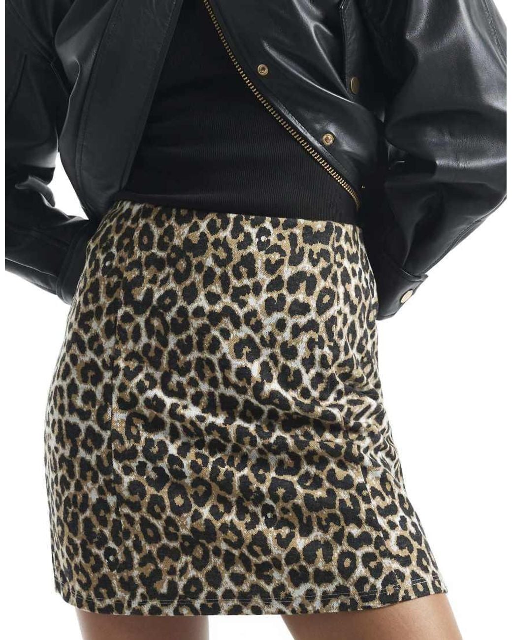 River Island Black Leopard Print Jacquard Mini Skirt