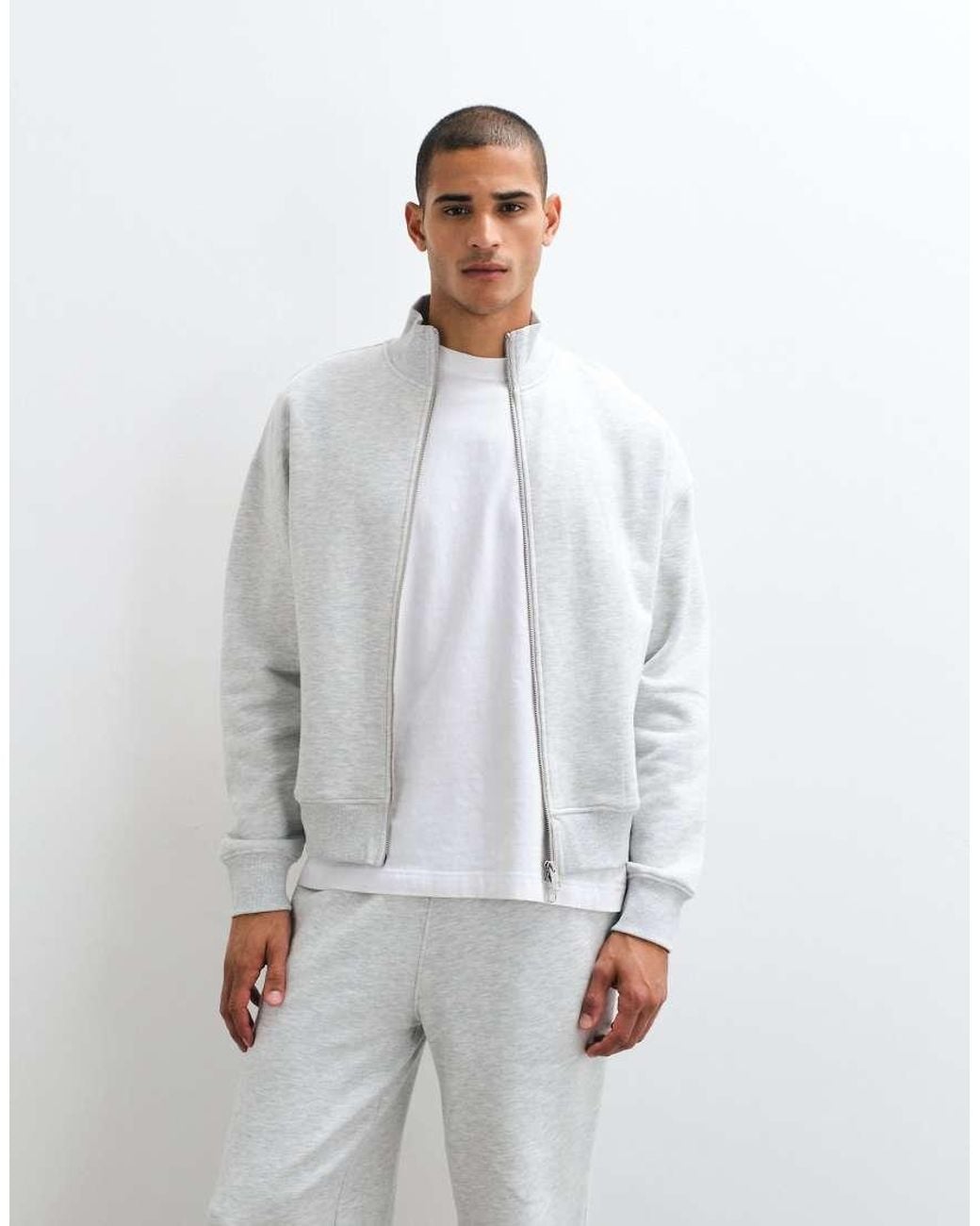 4505 Gray Rest Day 400Gsm Heavyweight Cotton Boxy Zip Up Track Jacket for men